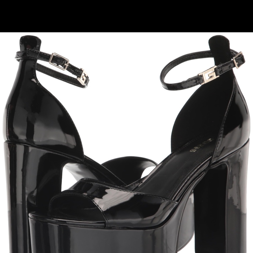 Guess Shiny Black Platform Sandals